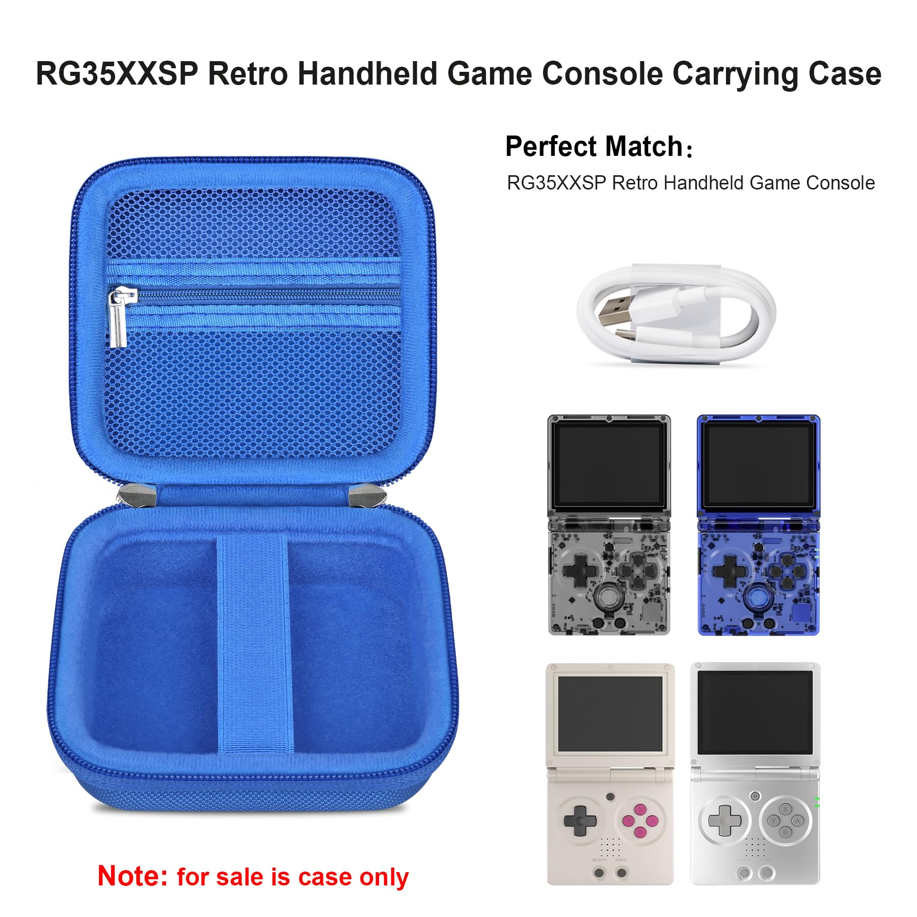 Elonbo Carrying Case for RG35XXSP/ RG34XX SP Flip Retro Handheld Game Console, RG35XXSP Clamshell Video Games Consoles Travel Storage Bag, Linux System Games Organizer Holder, Blue