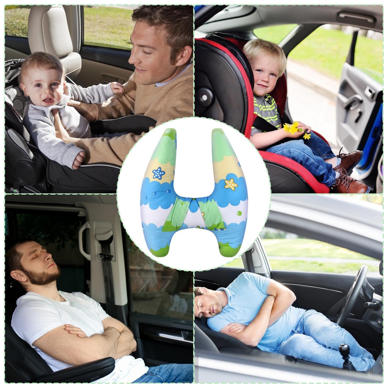 Cuscino da viaggio per auto, poggiatesta a forma di H, tessuto delicato sulla pelle, ideale per dormire in auto, comodo supporto per viaggi in famiglia su strada