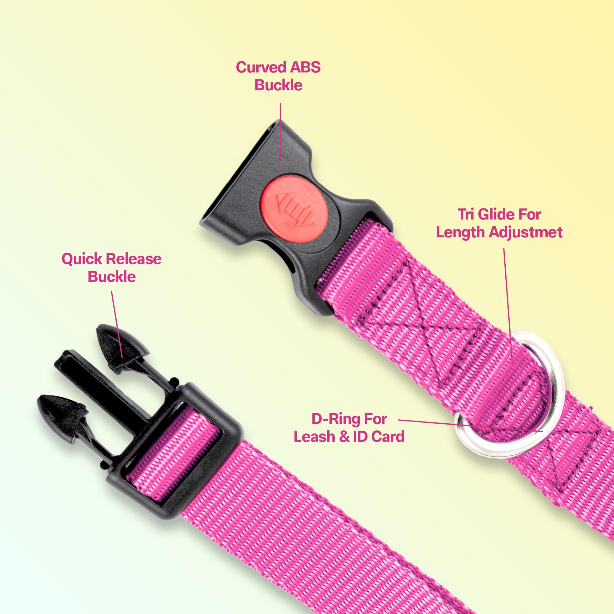 Adil’S Dog Collar for Small Medium & Large Dogs, Adjustable Nylon Dogs Collar with Quick Release Strong Plastic with Lock Buckle(Width:1 inch), Colour: Pink, Size: M