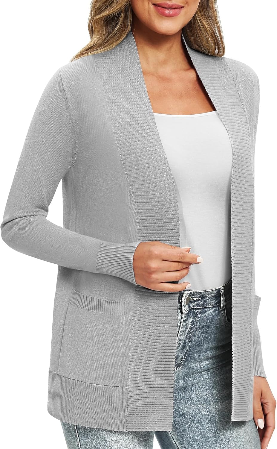 Women's Lightweight Long Sleeve Knit Cardigan with Pockets Open Front Casual Sweater for Spring Fall - Image 5
