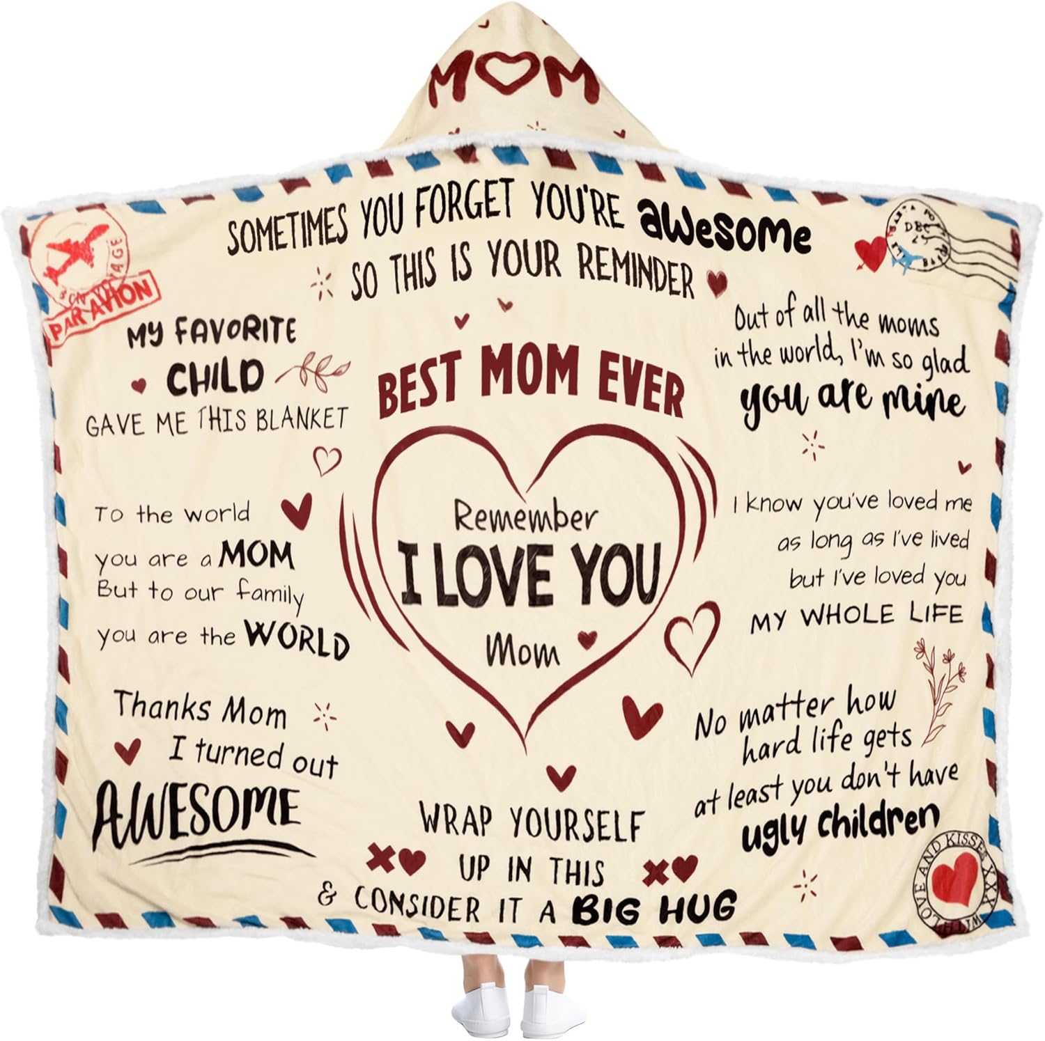 Gifts for Mom Wearable Blanket Hoodie, Sherpa Fleece Hooded