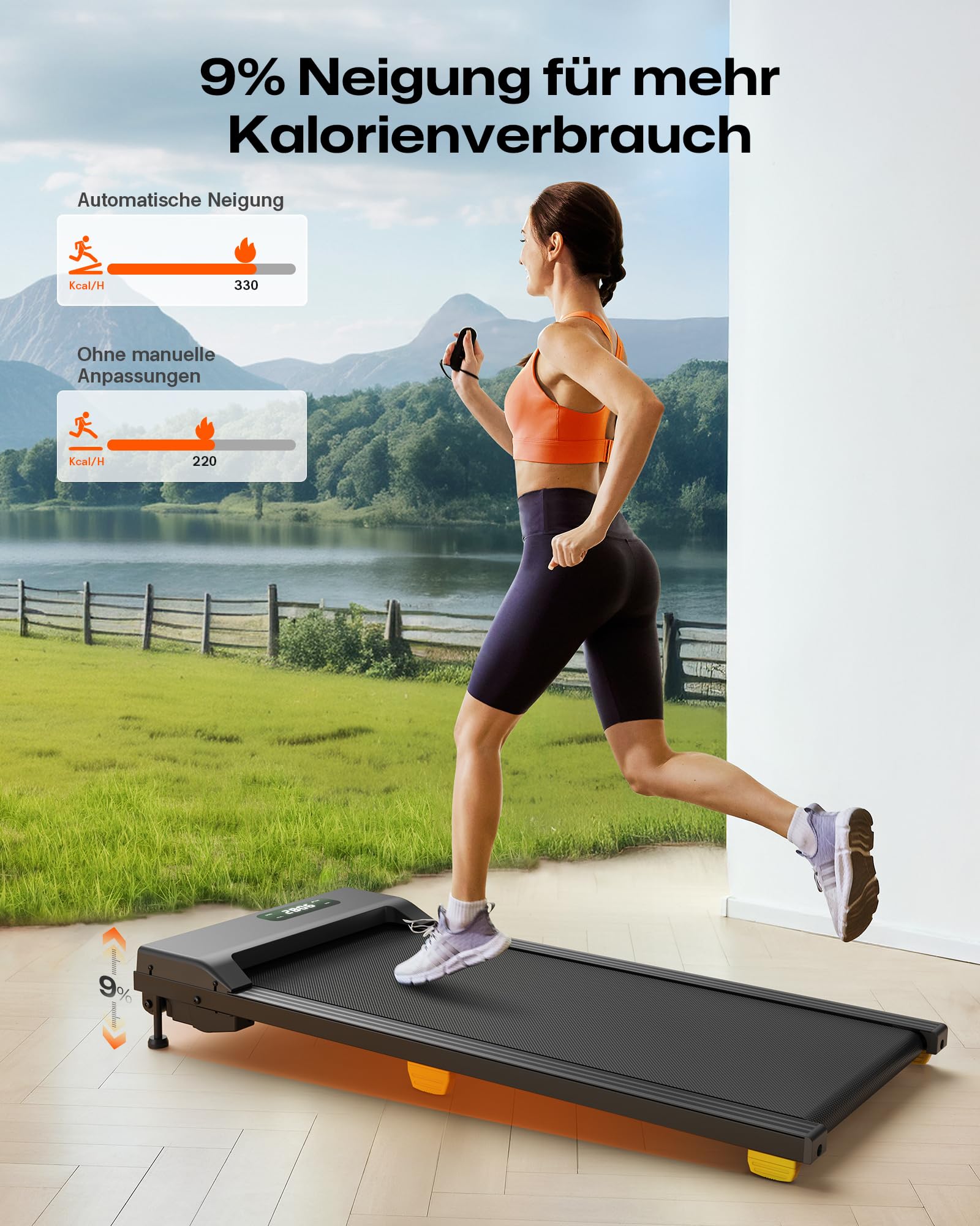 UREVO Walking Pad mit Sechs-Punkt-Stoßdämpfung, 1-6 km/h Leises Laufband Schreibtisch, ‎2,5 Pferdestärken Laufpad für Zuhause/Büro, Fernbedienung