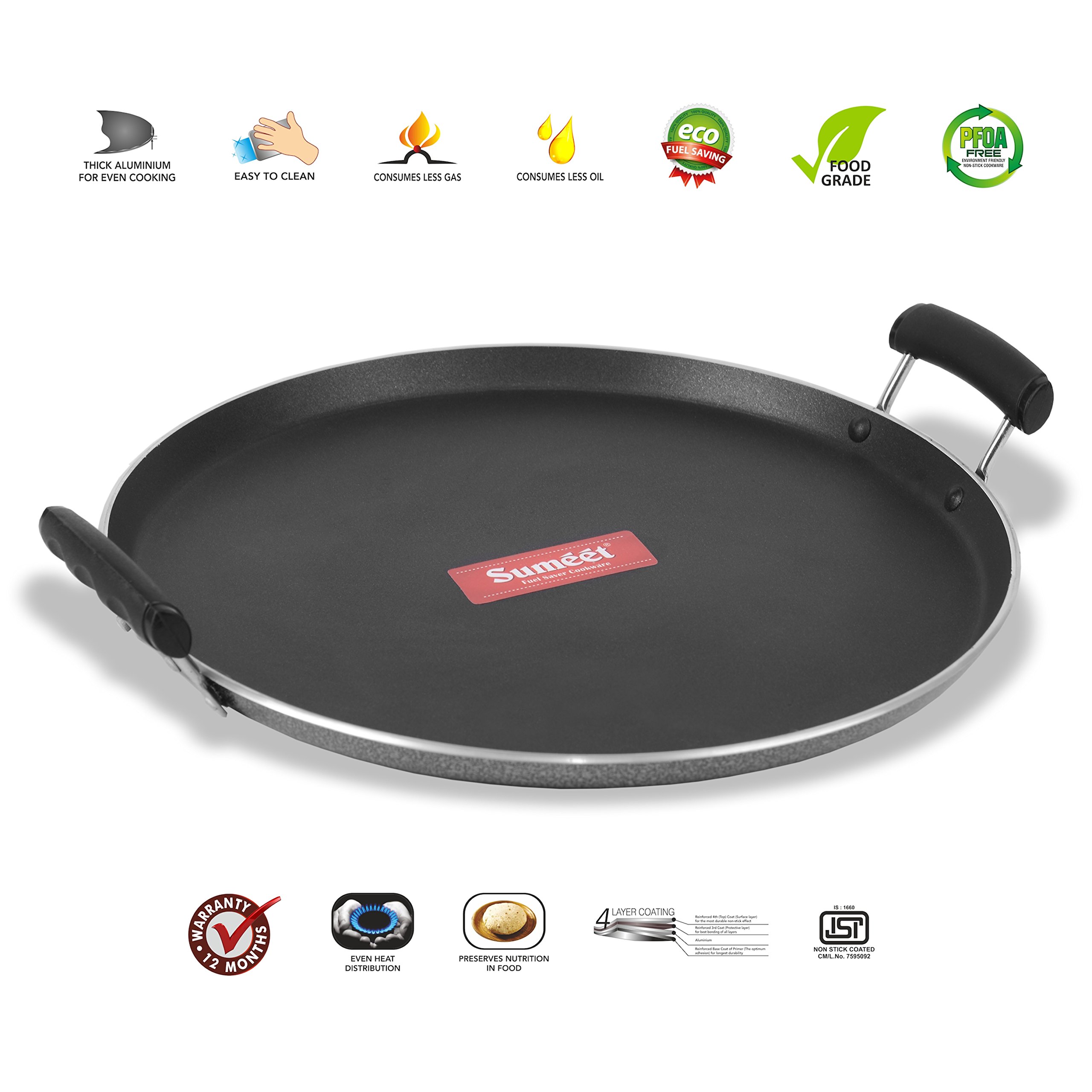 Sumeet 4mm Thick Traditional Supreme Tawa 31.5cm Dia with Both Side Handles