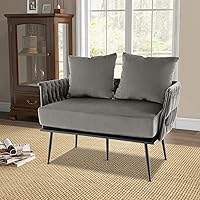 Vista 9 de Giantex Sofá biplaza, sofá tapizado de 2 asientos con terciopelo holandés, respaldo y brazos tejidos, 2 almohadas, cojín acolchado extraíble, 5