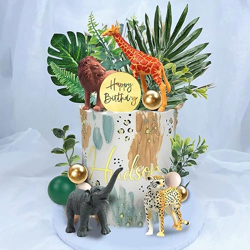 Miniatura 4 de 27 adornos para tartas de animales de la selva, figuras de animales de safari, selecciones de animales salvajes de la selva, decoración de pasteles