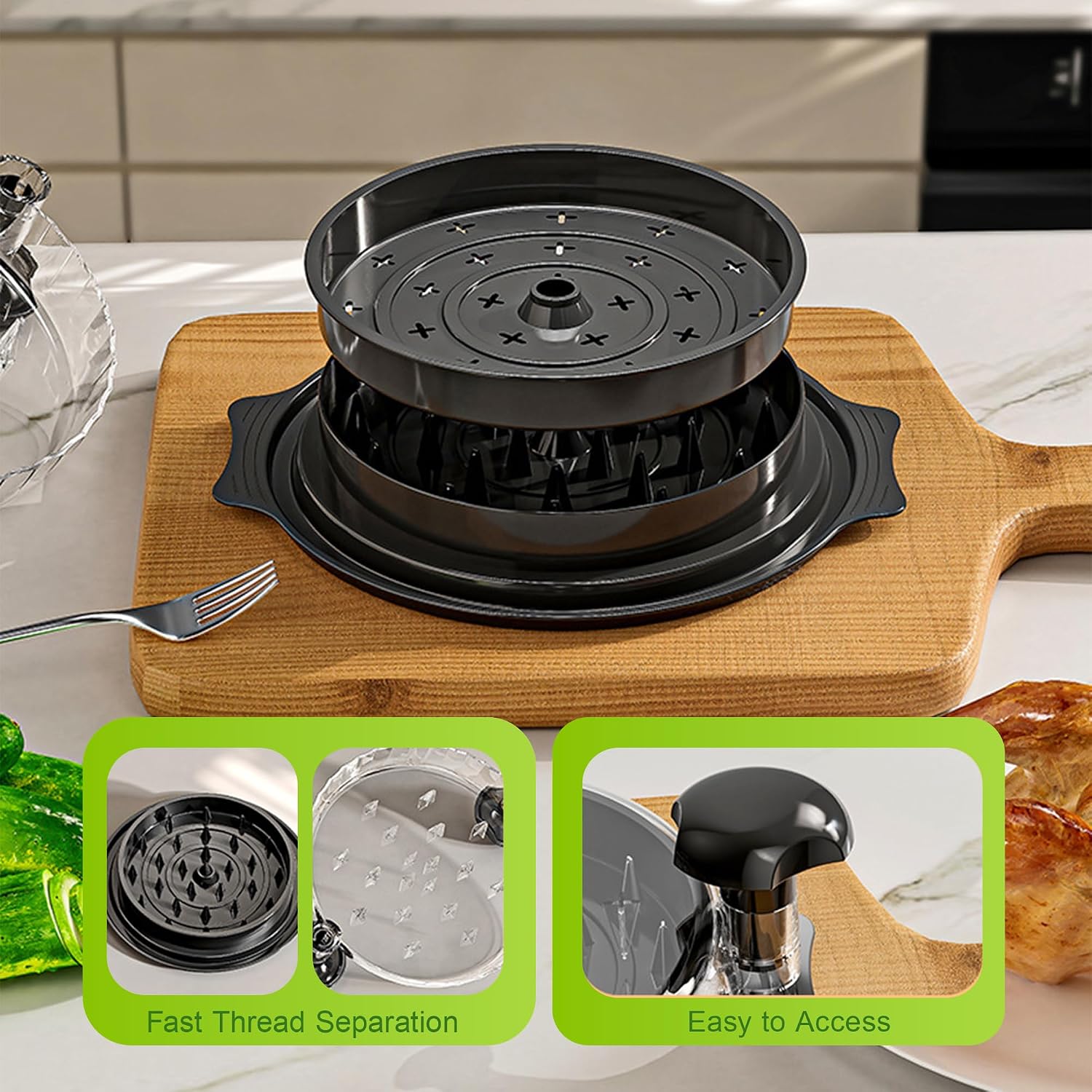 Chicken Shredder Tool Twist, Visible Chicken Breast Shredder Tool Meat Shredder with Removable Tray, Ergonomic Handle, Non-Slip Base Food Shredder Tool for Chicken, Pork, Beef, Fish