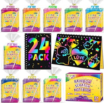 Party Favors for Kids 4-8-12: 24 Pack Scratch Rainbow Art Crafts Notebook