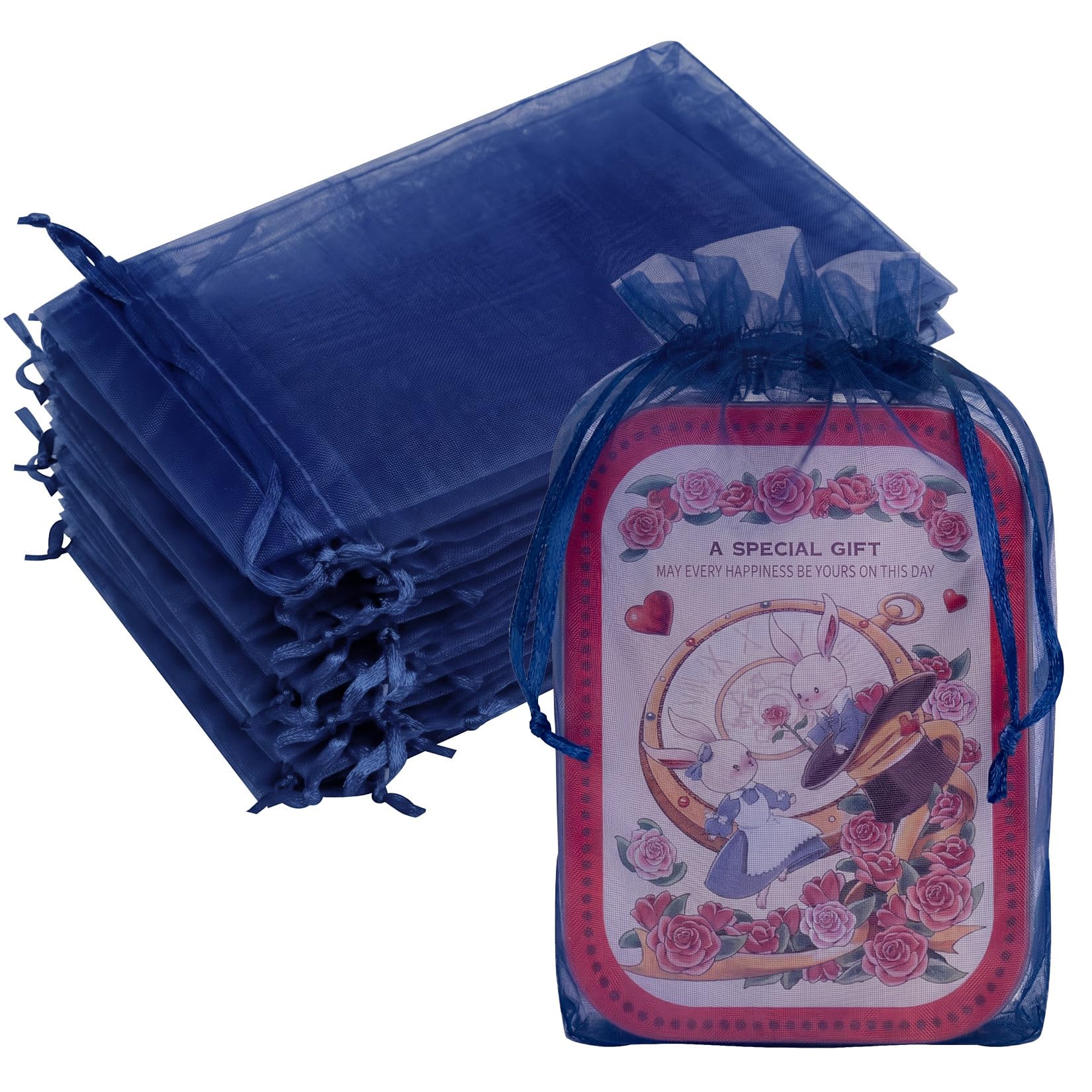 Crweety 50PCS Organza Bags 6x9 Navy Blue Small Gift Bags Mesh Drawstring