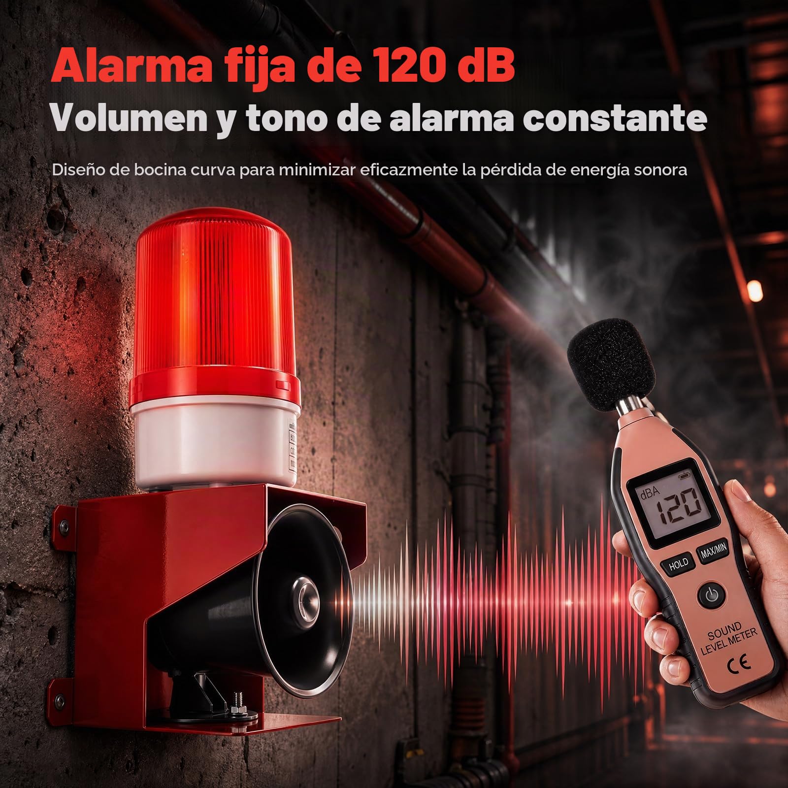 Alarma de Sirena Industrial, Sirena Alarma Industrial de 120 dB con Luz Estroboscópica IP65 Lámpara LED Adecuada para Uso Interior y Exterior Enchufe UE 220 V