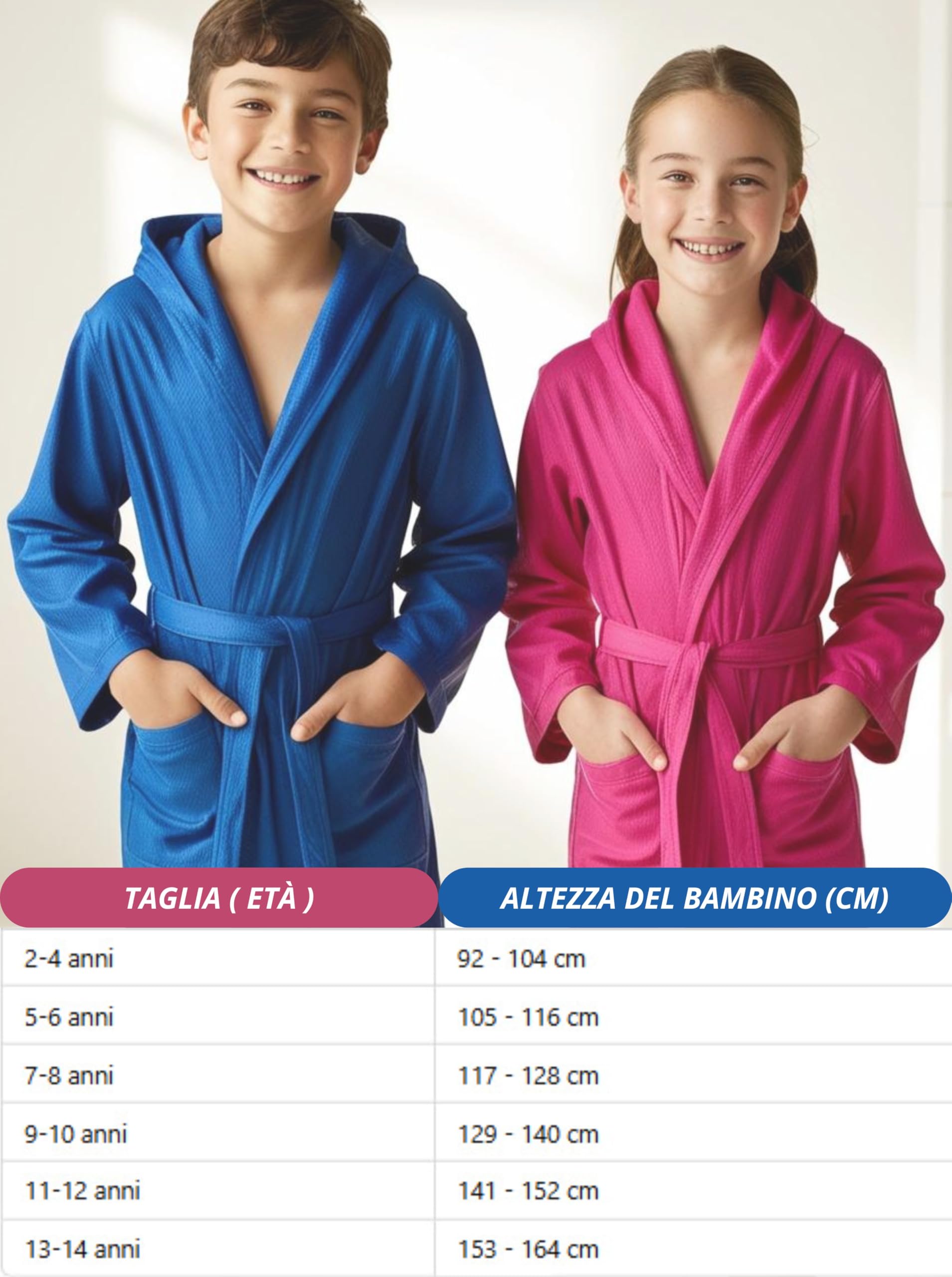 Albornoz Infantil de Microfibra Ligero con Capucha, Bolsillos y Cinturón - 4 a 14 Años