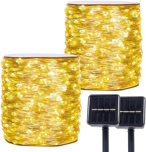 Miniatura 10 de Cadena de luces solares para exteriores, 200 pies 600 LED luces solares de hadas, impermeables, 8 modos, botón, cadena de luces para patio, jardín