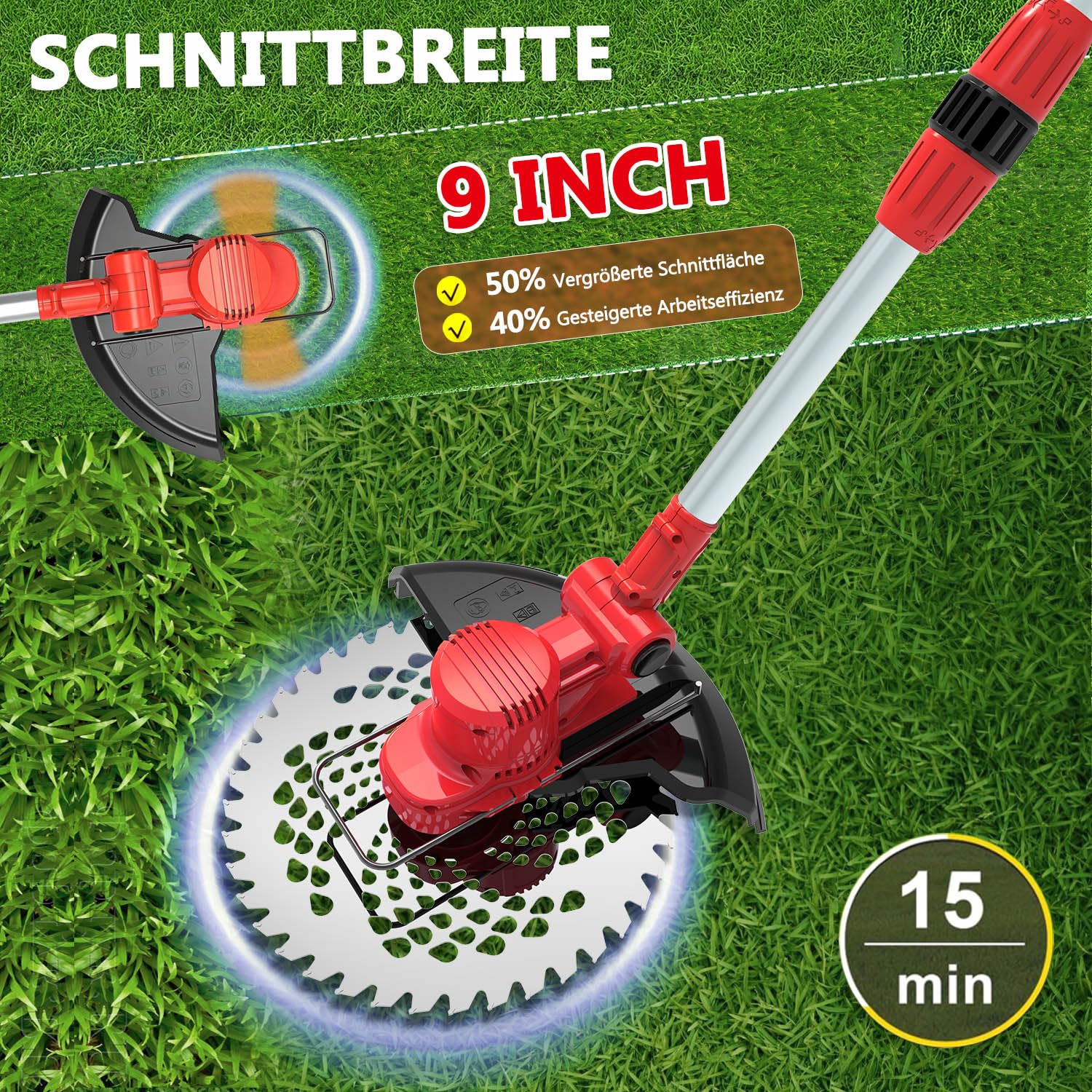 Rasentrimmer mit Akku und Unkrautbürste, 21V Akku Freischneider für Makita Akkus, 6-in-1 rasentrimmer, Freischneider Akku 20000U/min – für Dickicht und hohes Gras