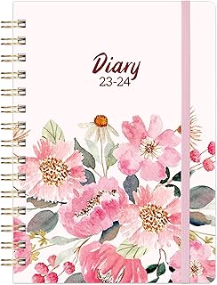 Academic Diary 2023-2024 - A5 Diary 2023-2024 Week to View, Runs from August 2023 to July 2024, Spiral Bound Diary - Pink Flower, 21.5 x 15.5 x 1.5 cm