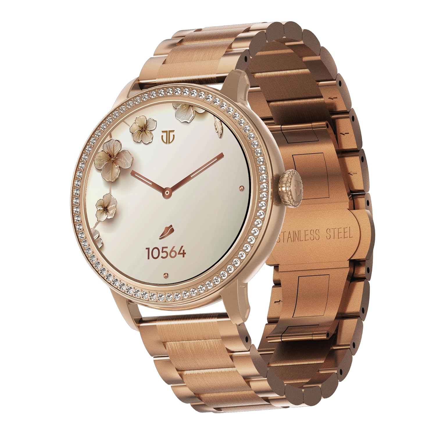 Titan Valerie 1.19″ AMOLED Studded Stainless Steel Smart Watch for Women Latest, Next-Gen Chipset, Functional Crown, SOS & BT Calling, Women Wellness Suite, BP & Skin Temp Monitor, (Rose Gold) Titan Valerie 1.19″ AMOLED Studded Stainless Steel Smart Watch for Women Latest, Next-Gen Chipset, Functional Crown, SOS & BT Calling, Women Wellness Suite, BP & Skin Temp Monitor, (Rose Gold)