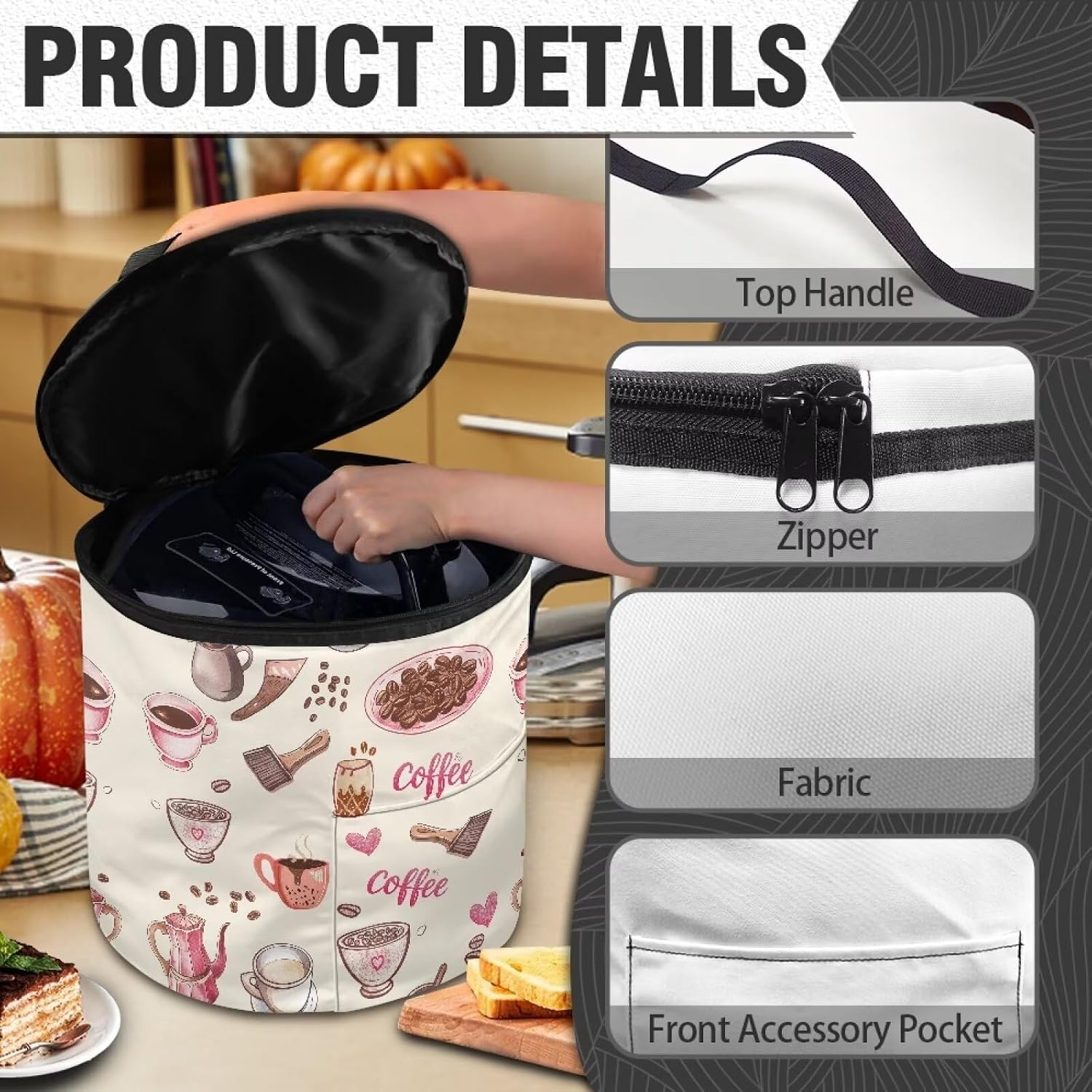 Coffee Appliance Dust Covers for Kitchen Pressure Cooker Dust Cover Easy to Clean Dust Cover Carry Bag for 6 Quart Pressure Cooker Air Fryer Carry Bag Zipper Closure
