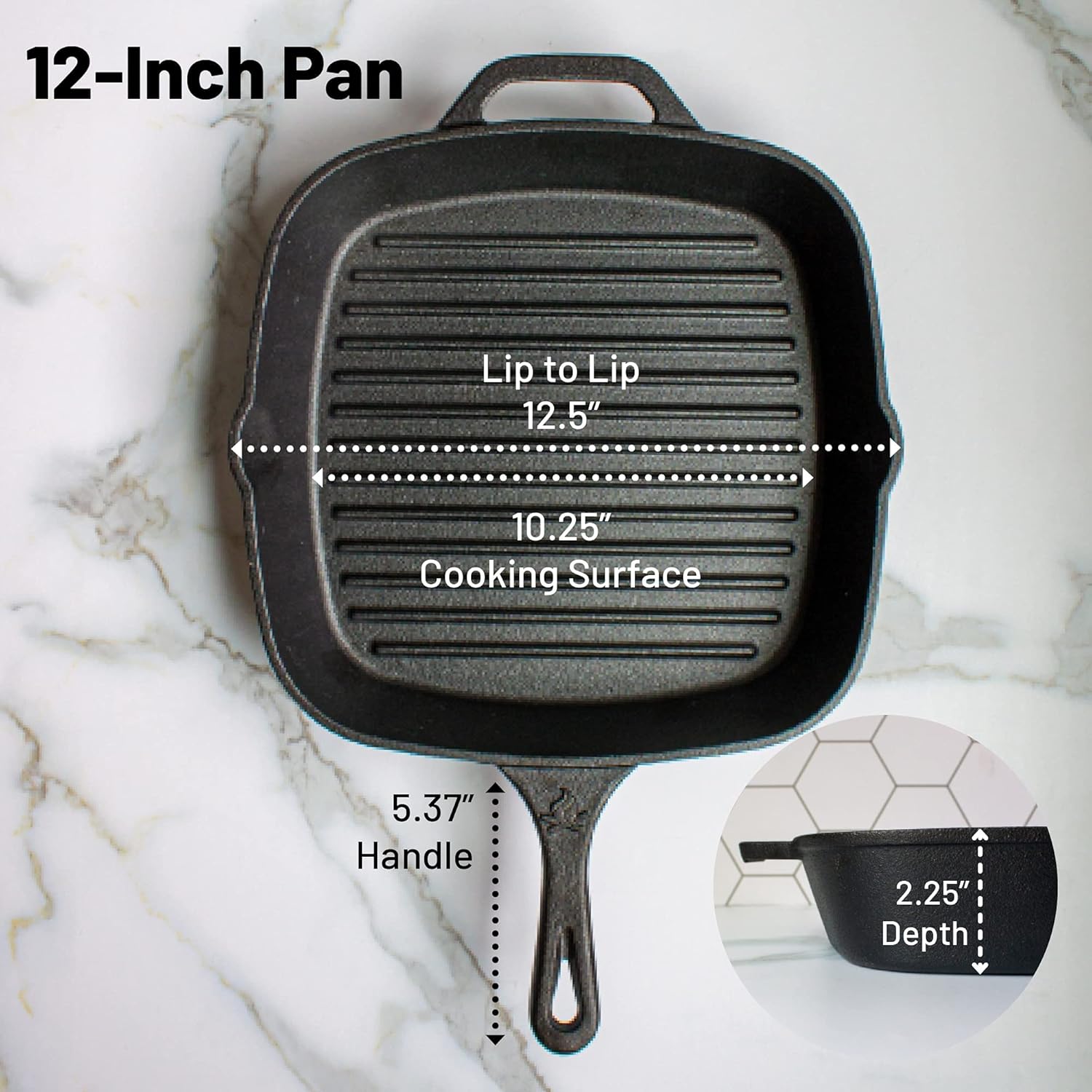 Backcountry Cast Iron 12" Large Square Grill Pan (Pre-Seasoned for Non-Stick Like Surface, Cookware Range / Oven / Broiler / Grill Safe, Kitchen Skillet Restaurant Chef Quality): Home & Kitchen