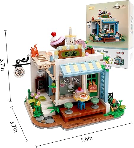 Miniatura 7 de KLMEi Street View Afternoon Tea Shop Micro Mini bloques de construcción, juego de modelos de juguetes creativos de escena de casa, arquitectura de