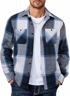 COOFANDY Men's Flannel Shirts Long Sleeve Casual Cotton Plaid Button Down Shirt Jacket with Pockets