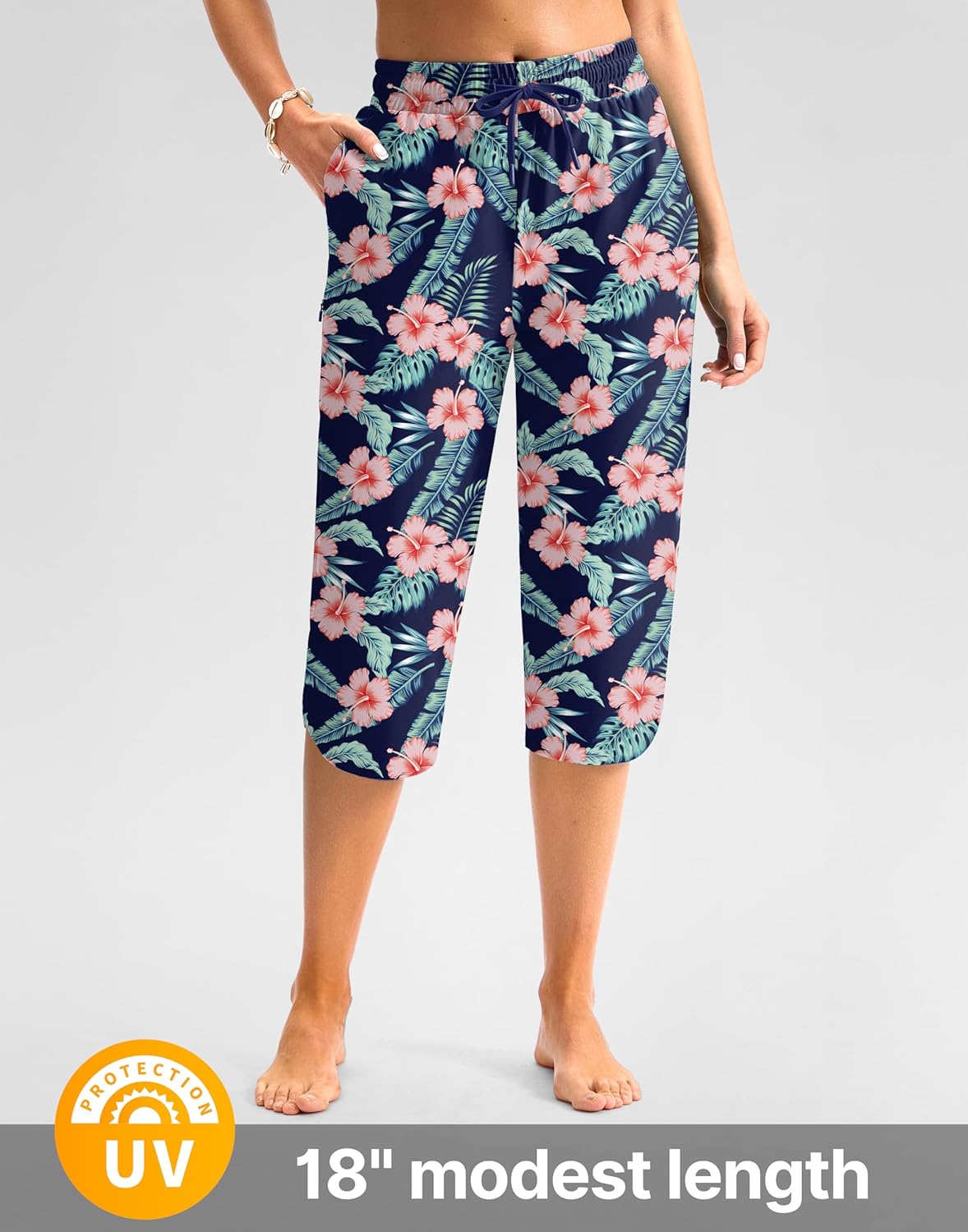 Viodia Women's 18" Swim Capris Pants Modest Swimsuits Quick Dry Bathing Suit Bottoms UPF 50+ Beach Pants with Pockets - Image 4