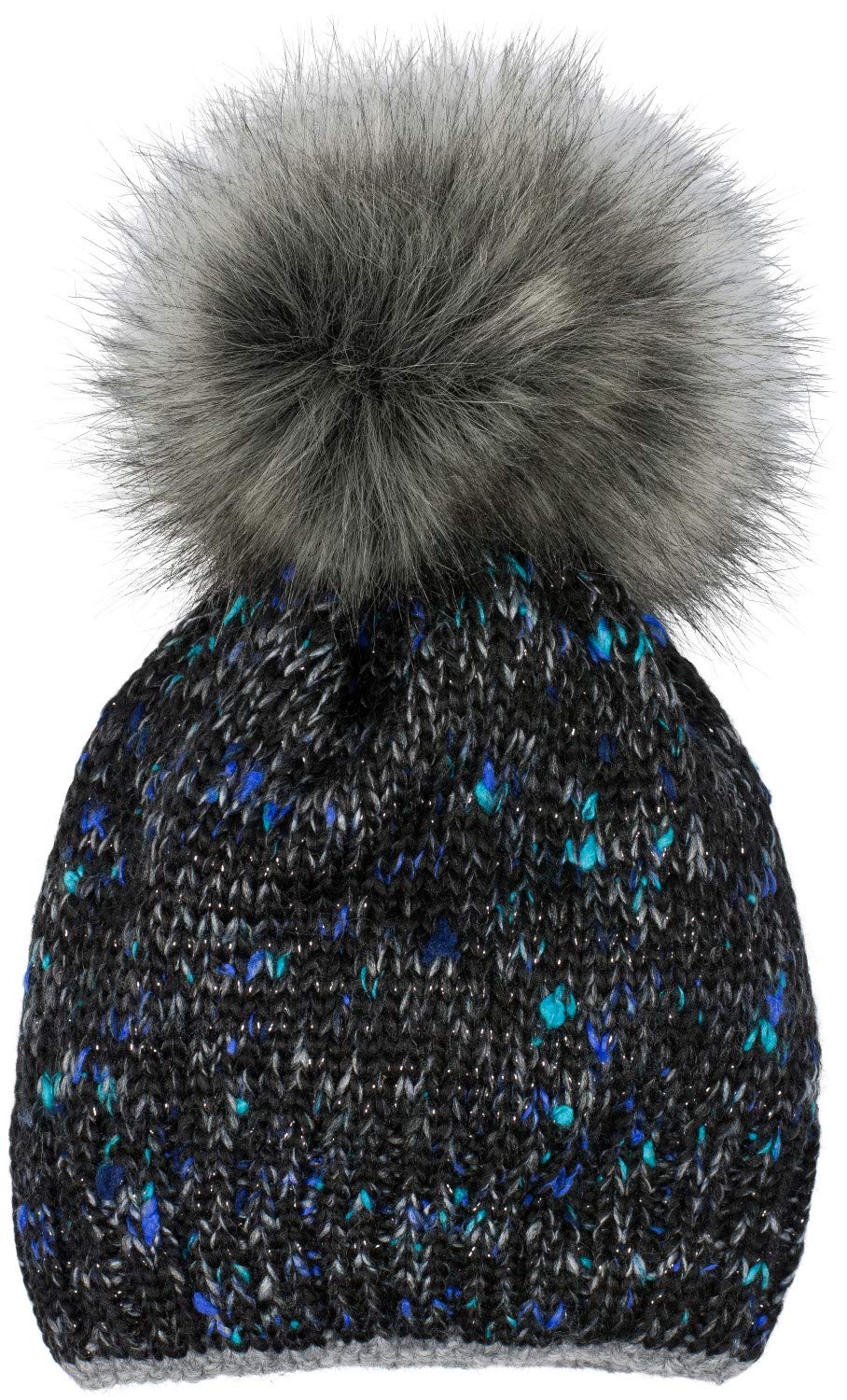 styleBREAKER Women Knitted Bobble hat with Glitter Thread and Fleece Lining, Winter Bobble hat 04024178, Colour:Black