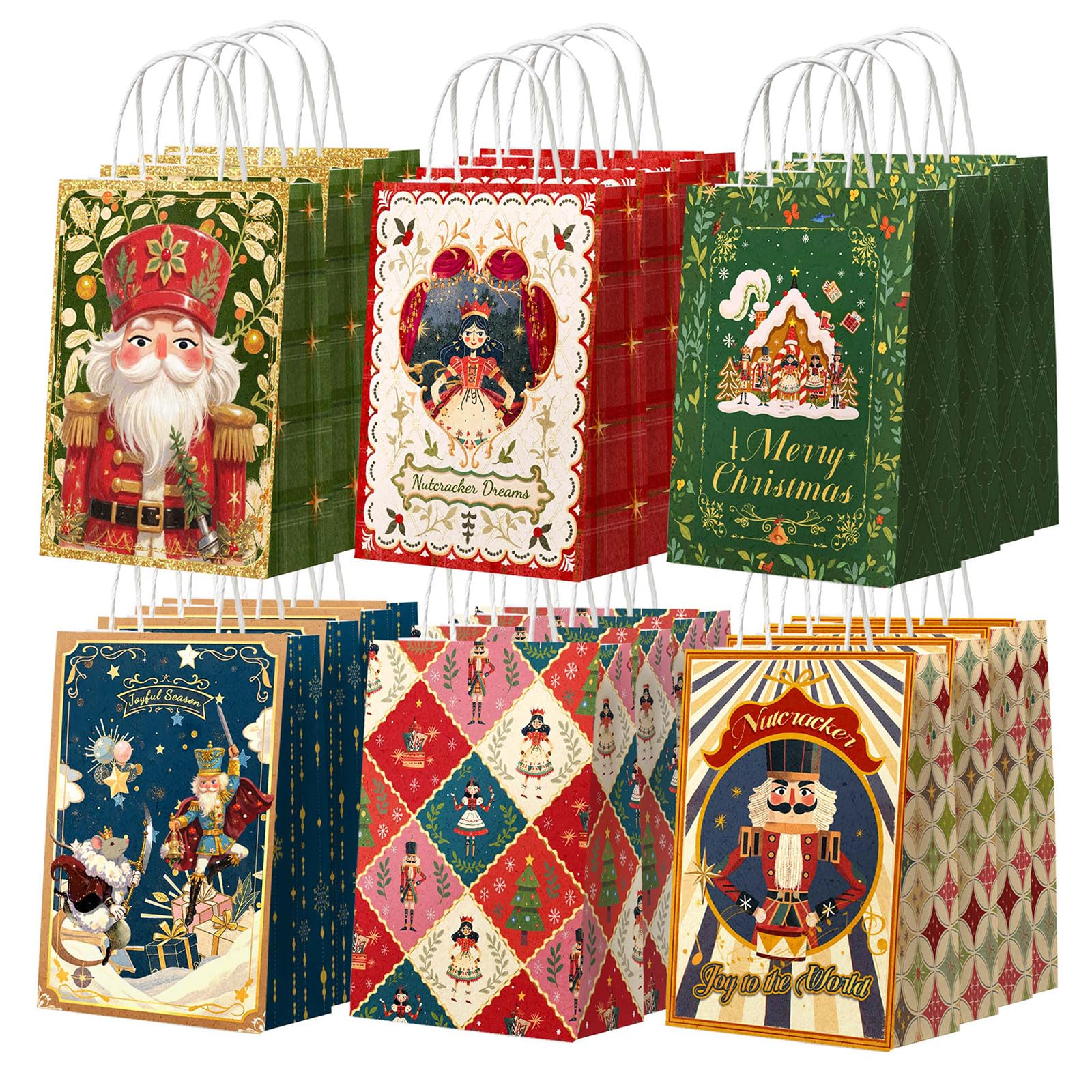 NICROLANDEE Small Nutcracker Gift Wrap Bags for Christmas 24PCS – Xmas Party Favors Wrapping Bags with Handle, Christmas Bags for Gifts, Party Favors, Treats & Goodies Bulk Gift Bags