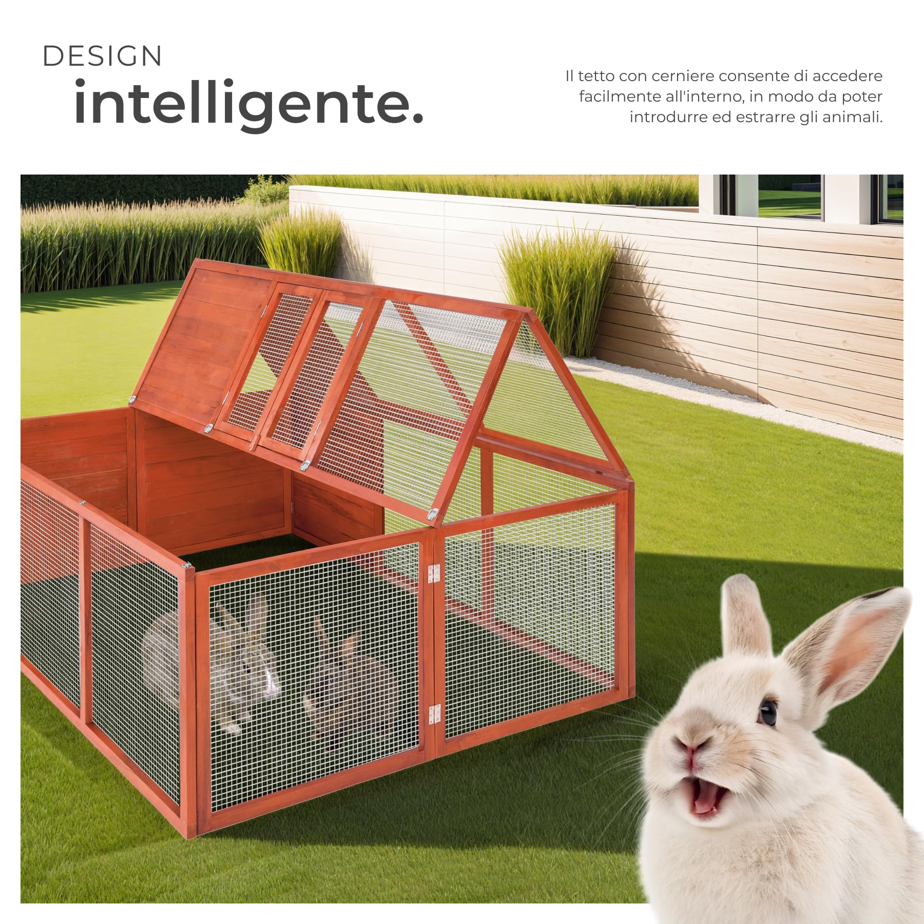 tectake® Conigliera pieghevole, Utilizzabile a se stante, Facile accesso attraverso un’apertura, Recinto per Conigli, Gabbia, Coniglio, Recinto per Piccoli Animali - Marrone