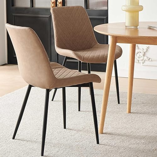 Miniatura 8 de Juego de 4 sillas de comedor de piel sintética, modernas sillas de comedor sin brazos, cómodas sillas de cocina tapizadas con respaldo, patas de