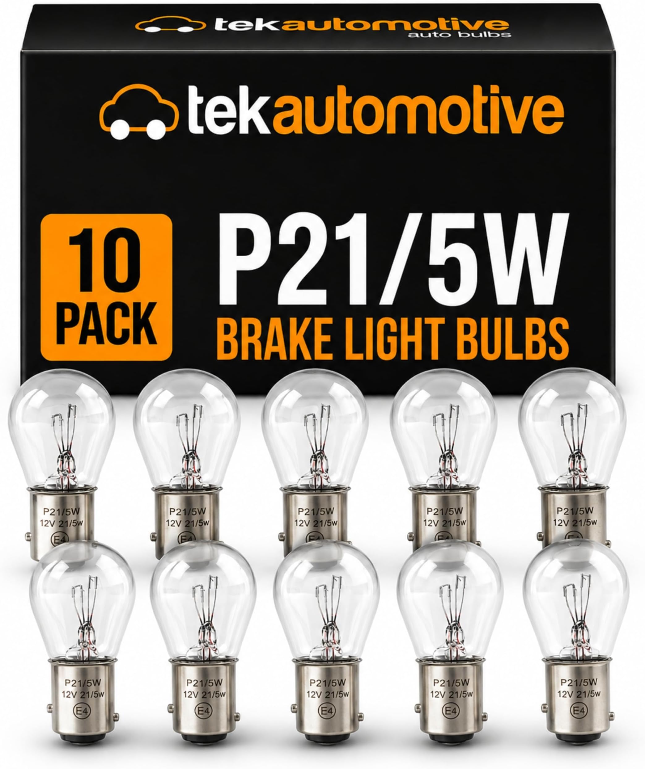 Tek Automotive P21/5W Bulb Brake Light 380 BAY15D 12V 21/5W - 10 Pack | Brake Light Bulbs, Rear Stop & Tail Car Bulb, E Marked Road Legal