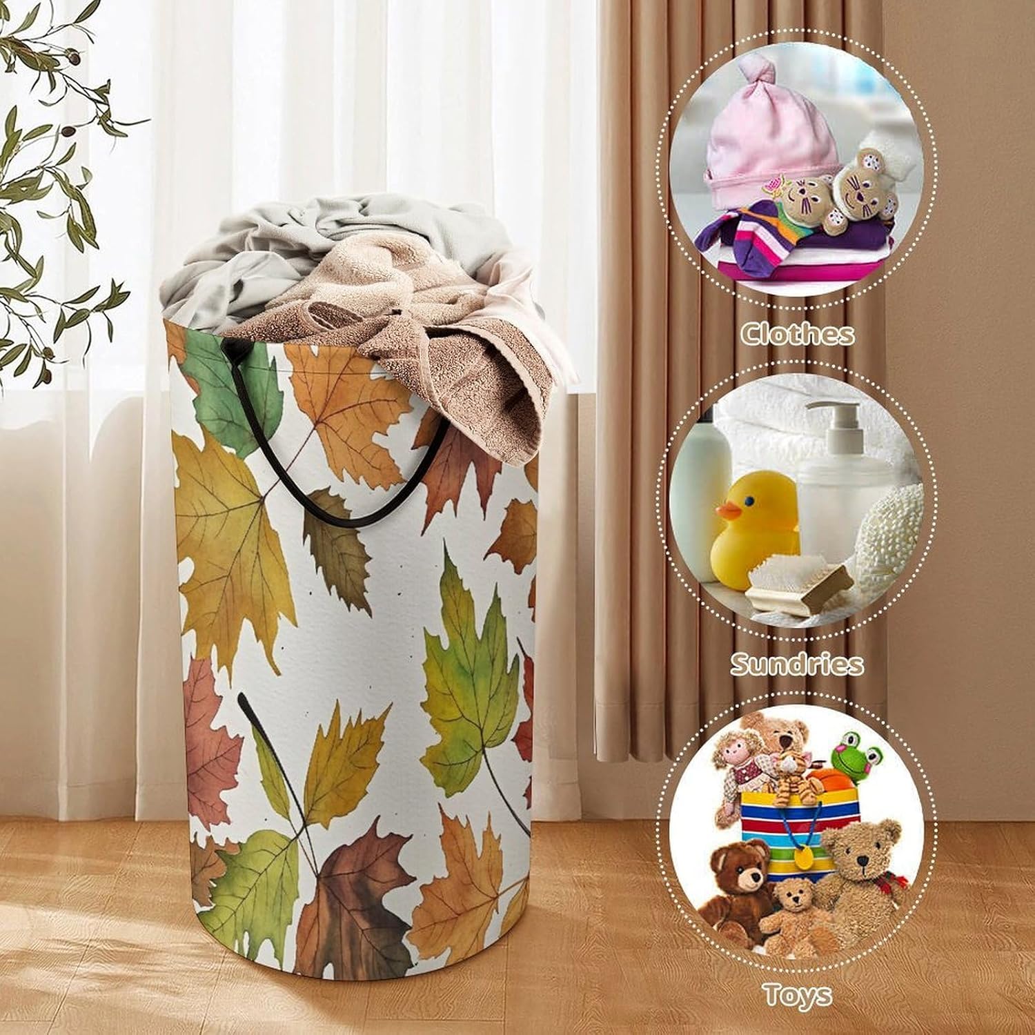 Watercolor Autumn Leaves Laundry Hamper Large Collapsible Laundry Basket with Handles Waterproof Clothes Hamper Portable Dirty Clothes Basket for Bedroom Laundry Room Closet Bathroom
