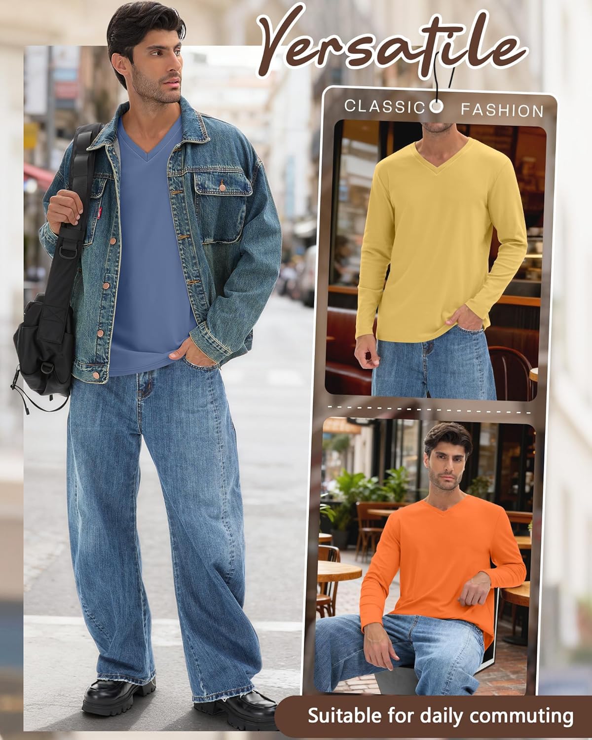 5 Pack Men's Big and Tall Thermal Shirts Fleece Lined V Neck Long Sleeve Base Layer Tops Loose Casual Warm Winter - Image 5