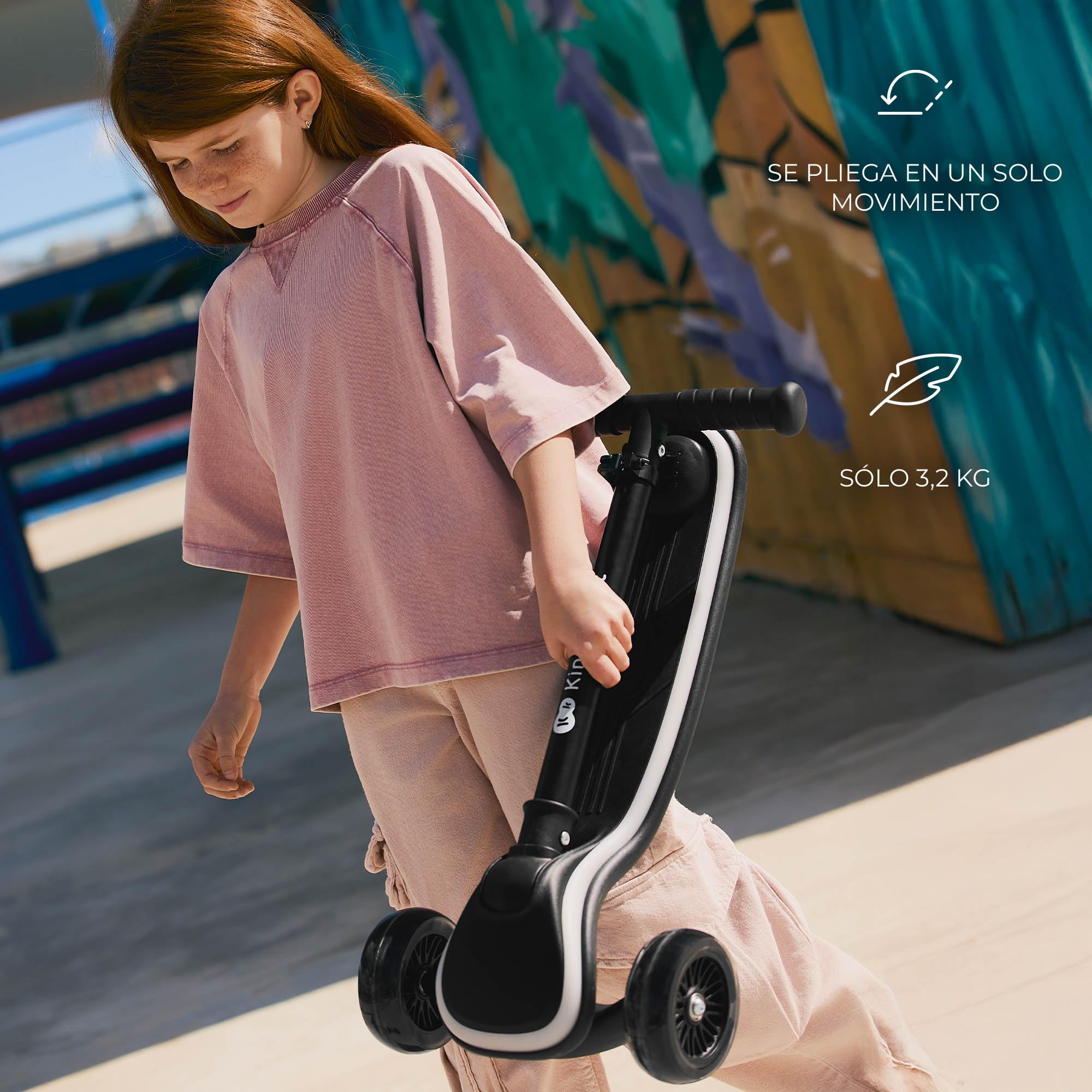 Kinderkraft RAKET Patinete para niños de 1 año a 50 kg, Patinete, Ruedas LED, Manillar Regulable en Altura, Diseño Moderno, Azul