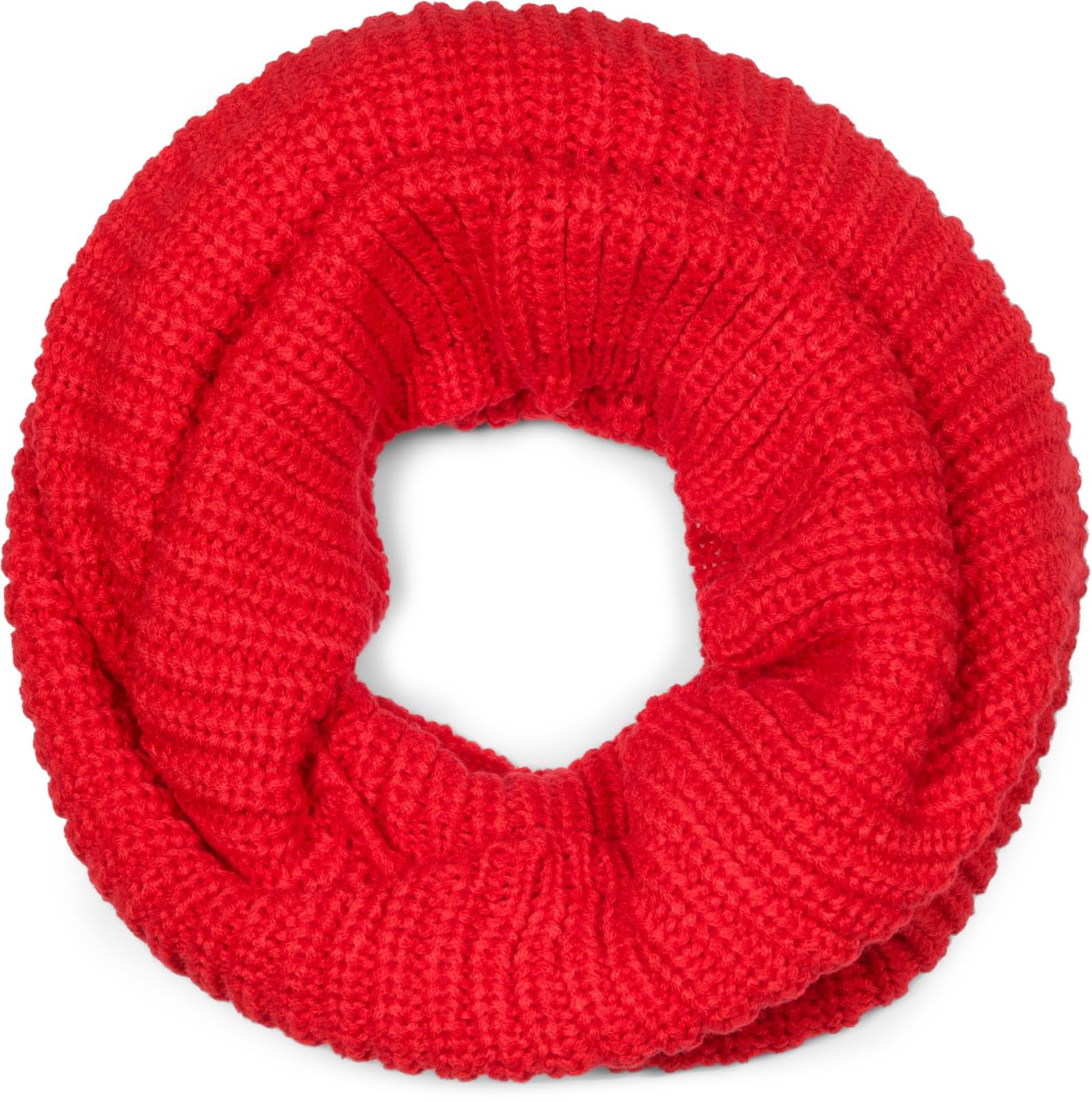 styleBREAKER Unisex Fine Knit Scarf, Solid Color Loop Tube Scarf, Fine Rib Winter Knit Scarf, Loop Scarf 01018112, Colour:Red