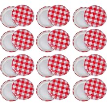 24 Pcs 65mm Jam Jar Covers Replacement Lids,Twist-Off Replacement, Jam Jar covers Red Checkered Replacement Screw Caps for Honey, Marmalade, Pickles, Yogurt, Spice Storage