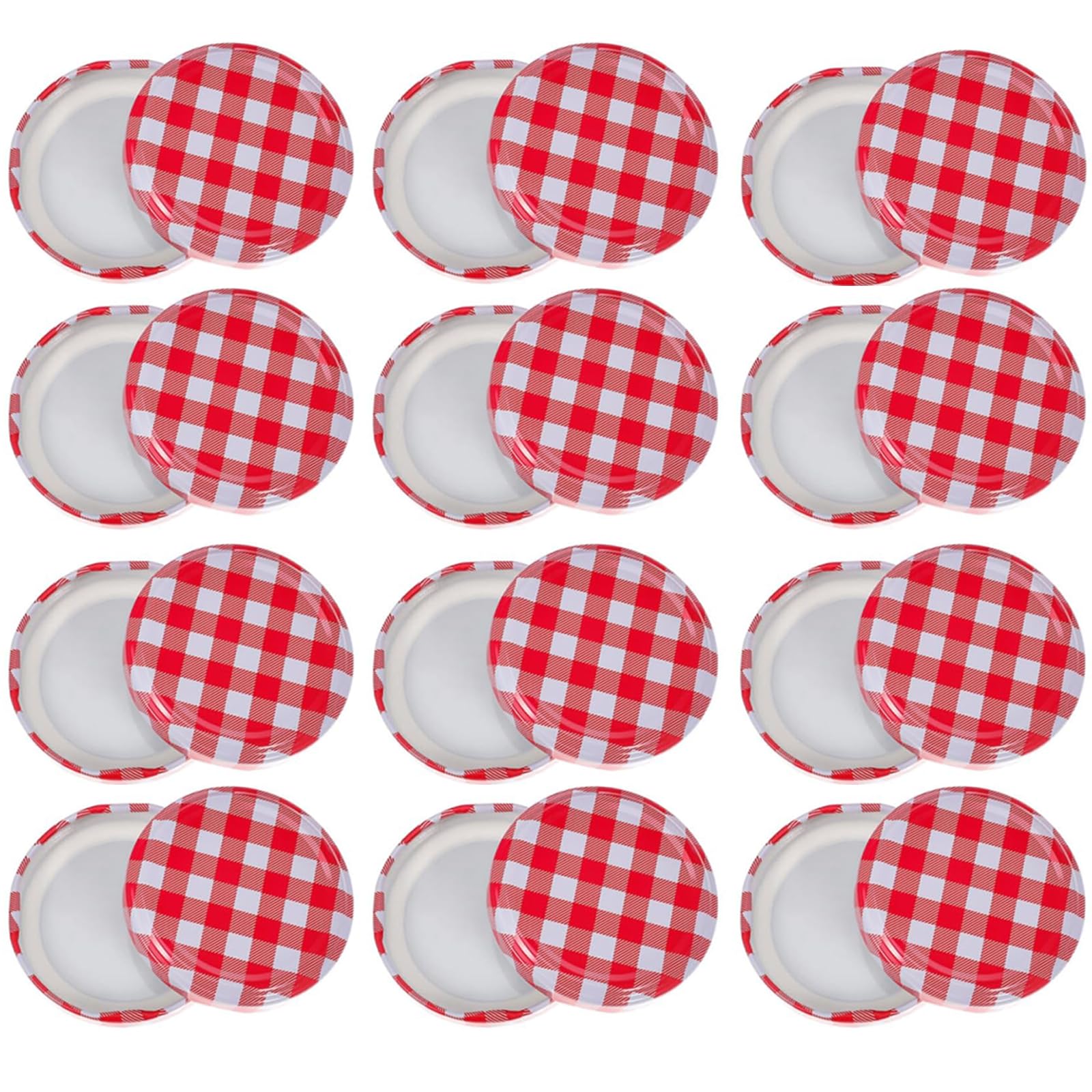 24 Pcs 65mm Jam Jar Covers Replacement Lids,Twist-Off Replacement, Jam Jar covers Red Checkered Replacement Screw Caps for Honey, Marmalade, Pickles, Yogurt, Spice Storage