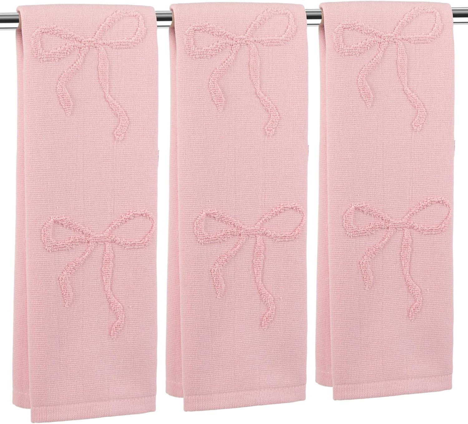 3 Pack Pink Hand Towels Coquette Bow 100% Cotton Absorbent Soft Jacquard Weave Decorative Towel for Bathroom Kitchen Home Hotel Beach, 29x 13.4 Inches