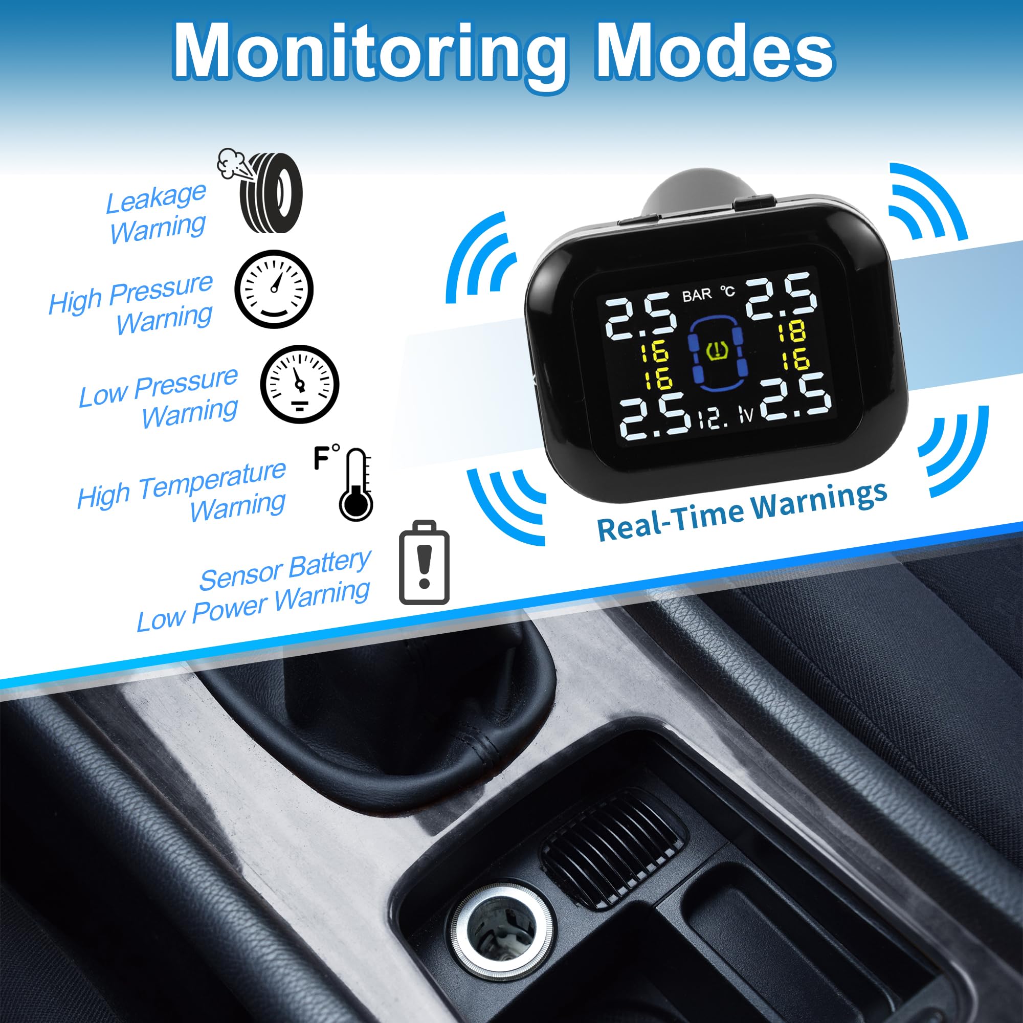A ABSOPRO Kit Monitoraggio Pressione Pneumatici 1 Pezzo 433MHz Universale