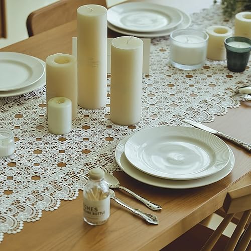 Miniatura 2 de LINTONG Camino de mesa de encaje, bufanda rústica de macramé, camino de mesa vintage con exquisito bordado para mesa de café, cocina, hogar, picnic