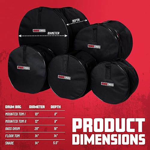 Vista 109 de Gator Cases Protechtor Series - Bolsas acolchadas de nailon de cinco piezas para juegos de batería estilo Fusion, se adapta a 22 x 18 pulgadas, 10 x