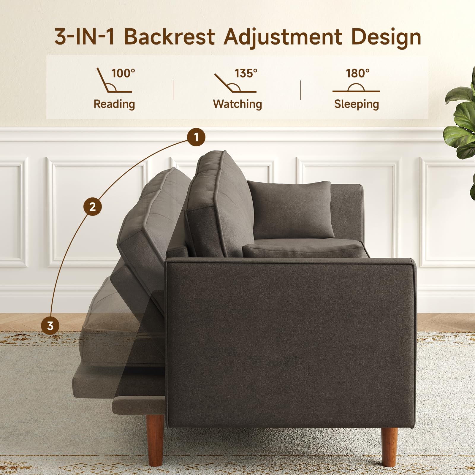 Faux Leather Futon Sofa Bed, 71" Convertible Sleeper Sofa Couch | Leather Couch with Adjustable Backrest Folding Loveseat for Apartment, Living Room, Office, Brown