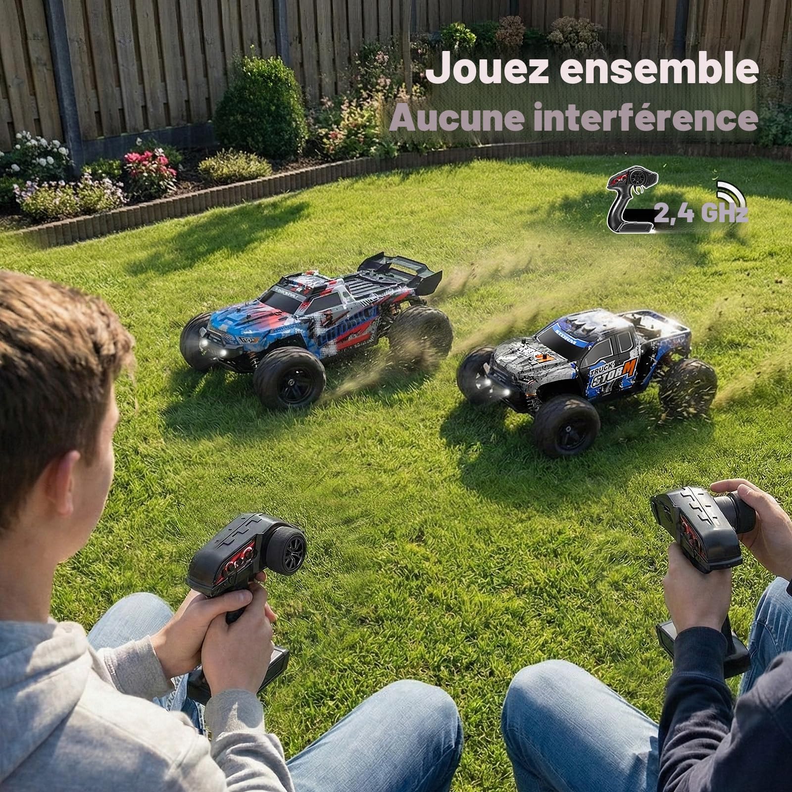 Voiture télécommandée Adulte & dès 8 Ans Tout Terrain 4x4 1:18 – Monster Truck RC 36 km/h, Voiture radiocommandée extérieur/Plein air, Transmission métal & cardans CVD, Splash-Proof, 2 Batteries