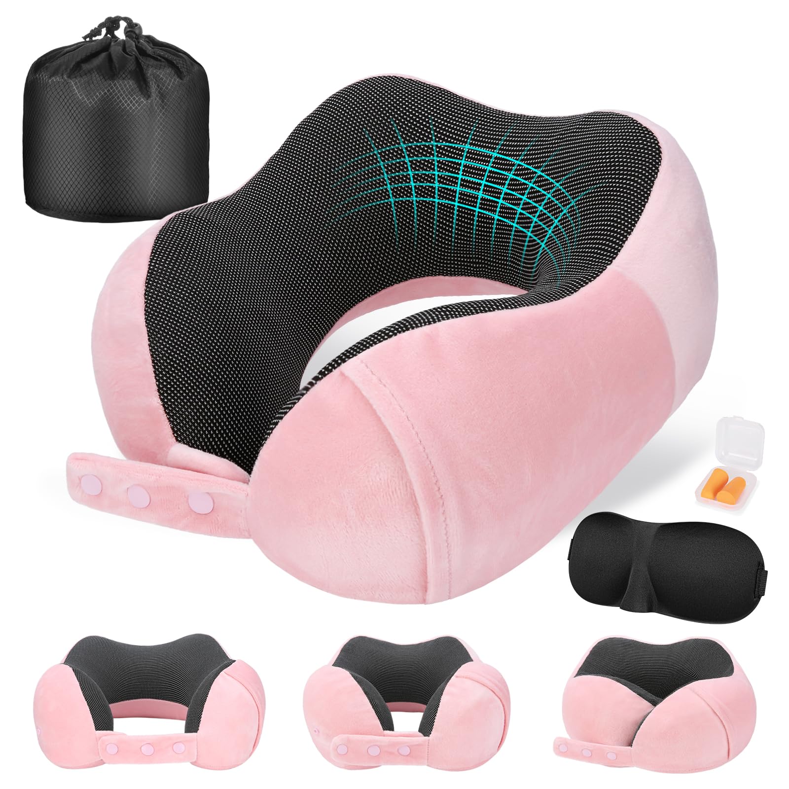 Cirorld Cuscino da Viaggio Collo, Cuscino Aereo Memory Foam Regolabile e Compatto, Cuscino Cervicale da Viaggio, Inclusa Maschera per Dormir, Tappi auricolari, Borsa per Trasporto