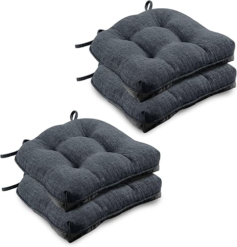 Miniatura 1 de Wellsin Cojines de silla de interior para sillas de comedor, paquete de 4, cojines de silla de cocina de 15.5 x 15.5 pulgadas con lazos y respaldo