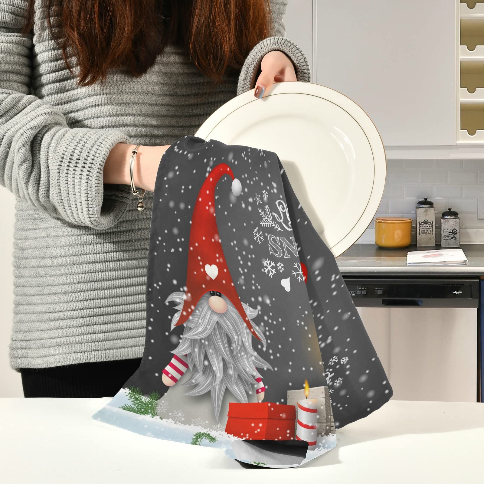 Asciugamano Da Cucina Xigua Con Albero Di Neve E Babbo Natale - Strofinaccio Assorbente In Finto Cotone E Lino 45x71 Cm - Morbido E Riutilizzabile - 3