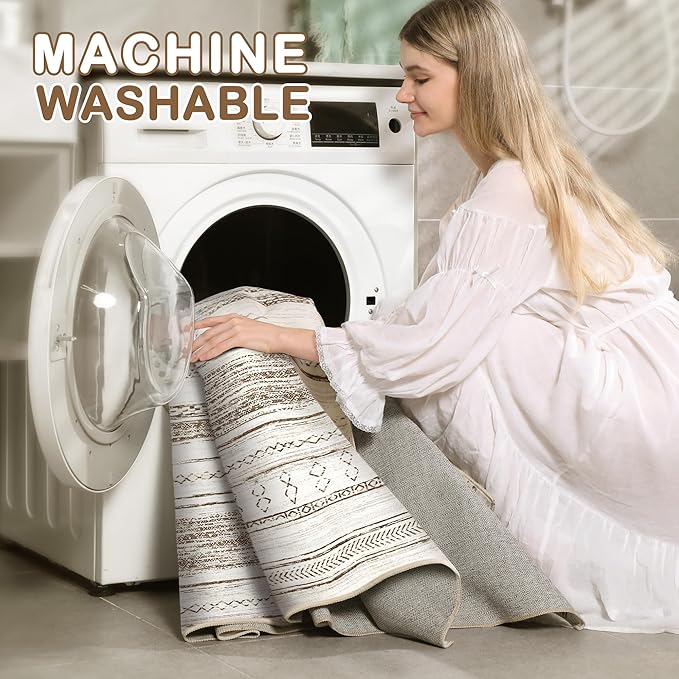 Tapete Tortania 5x7 Lavable Neutro Boho Marfil Café miniatura 3