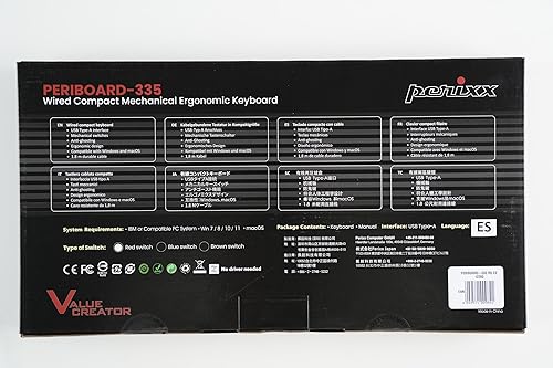 Miniatura 12 de Perixx PERIBOARD-335RD ES Teclado compacto mecánico ergonómico con Cable - Interruptores lineales rojos de perfil Bajo - Teclas programables -