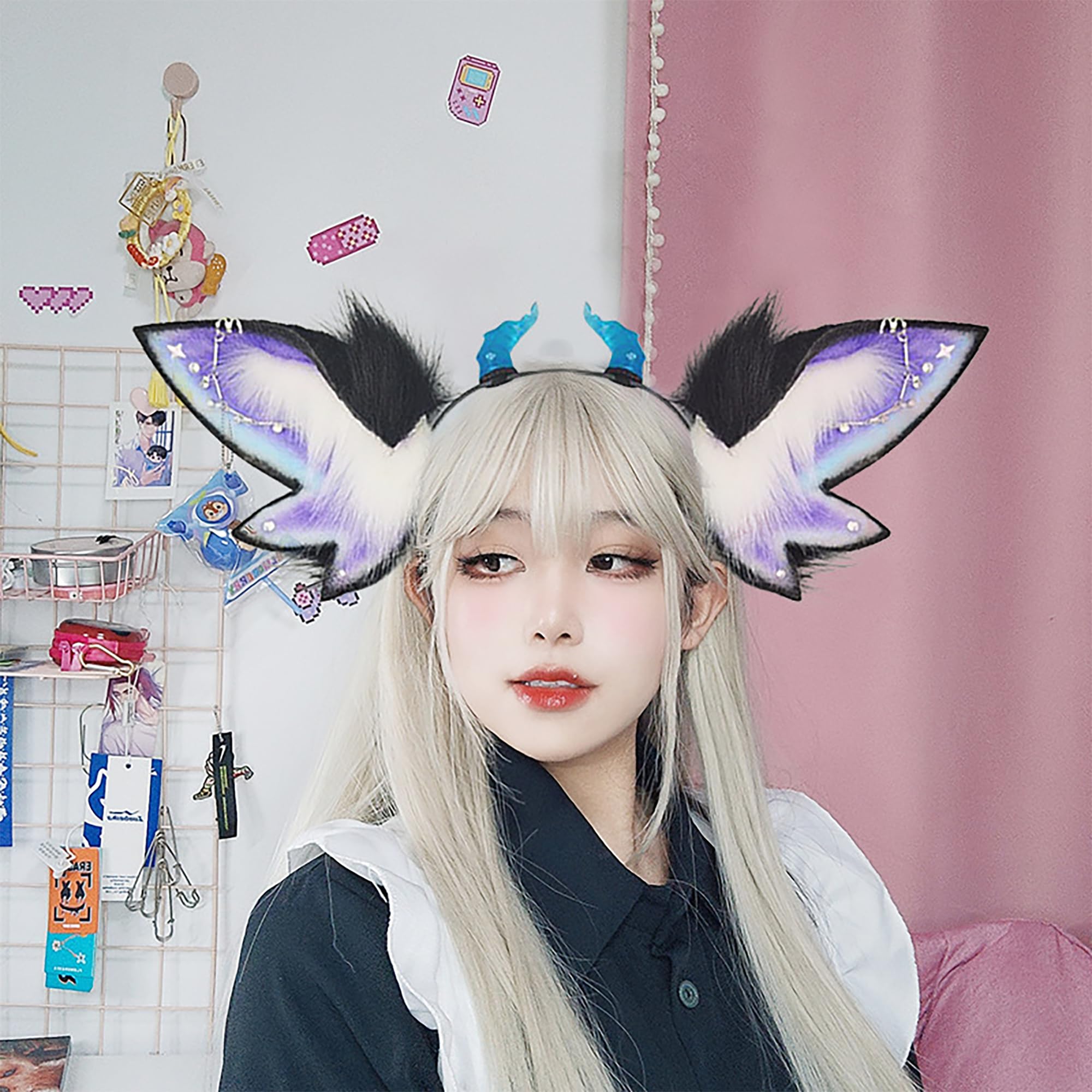 ZFKJERS Realistic Furry Animal Ears Headband Fantasy Creature Ears Cosplay Accessory for Halloween: Butterfly Purple