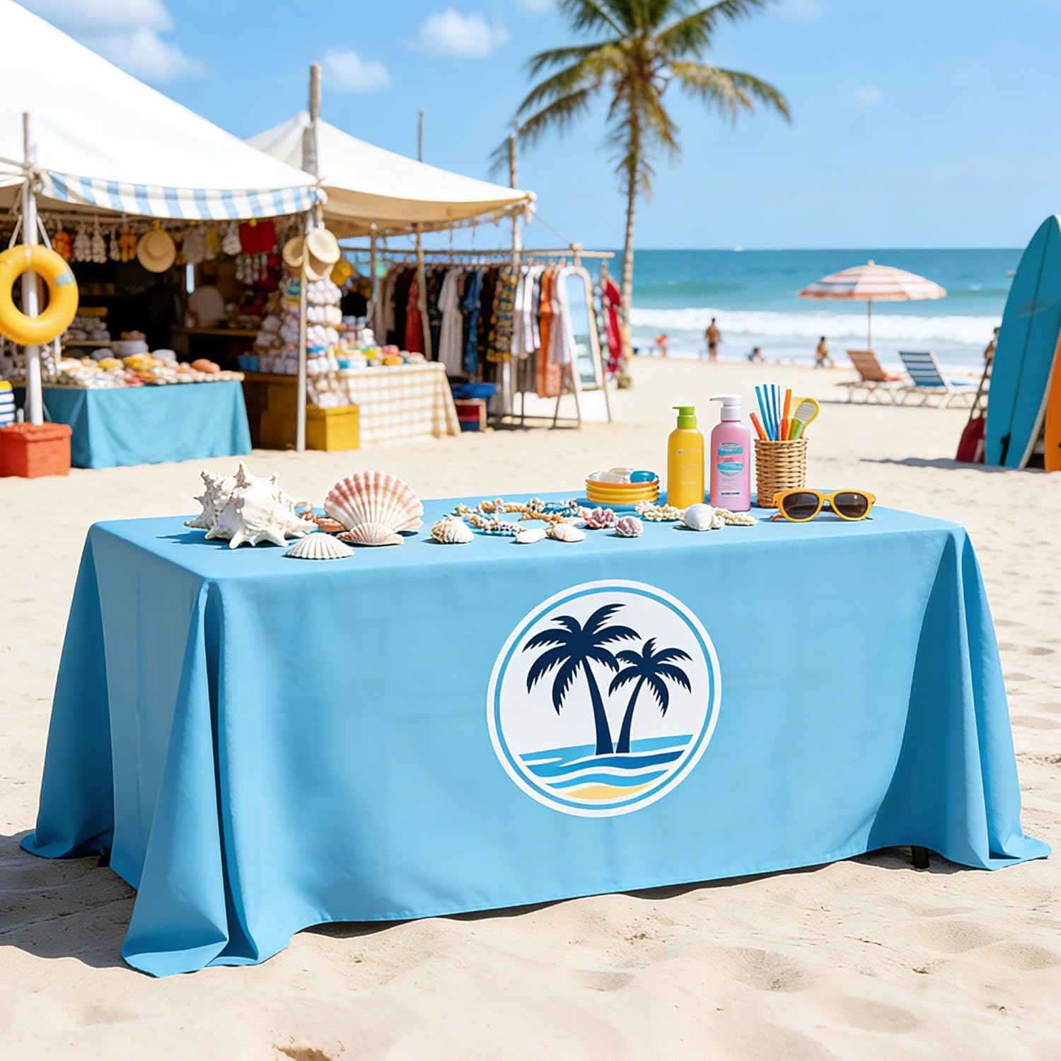 Personalized Table Cloth with Logo Text Image 4/5/6/8/10FT,Custom Table Cloth with Business Logo for Tradeshow Events, Birthday, Wedding, Anniversary (4FT Open Back)