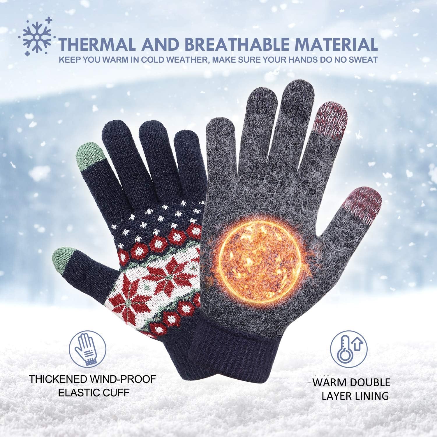 HÖTER Women's Winter Wool Touchscreen-Gloves Warm Thermal Soft Lining Elastic Cuff - Image 5