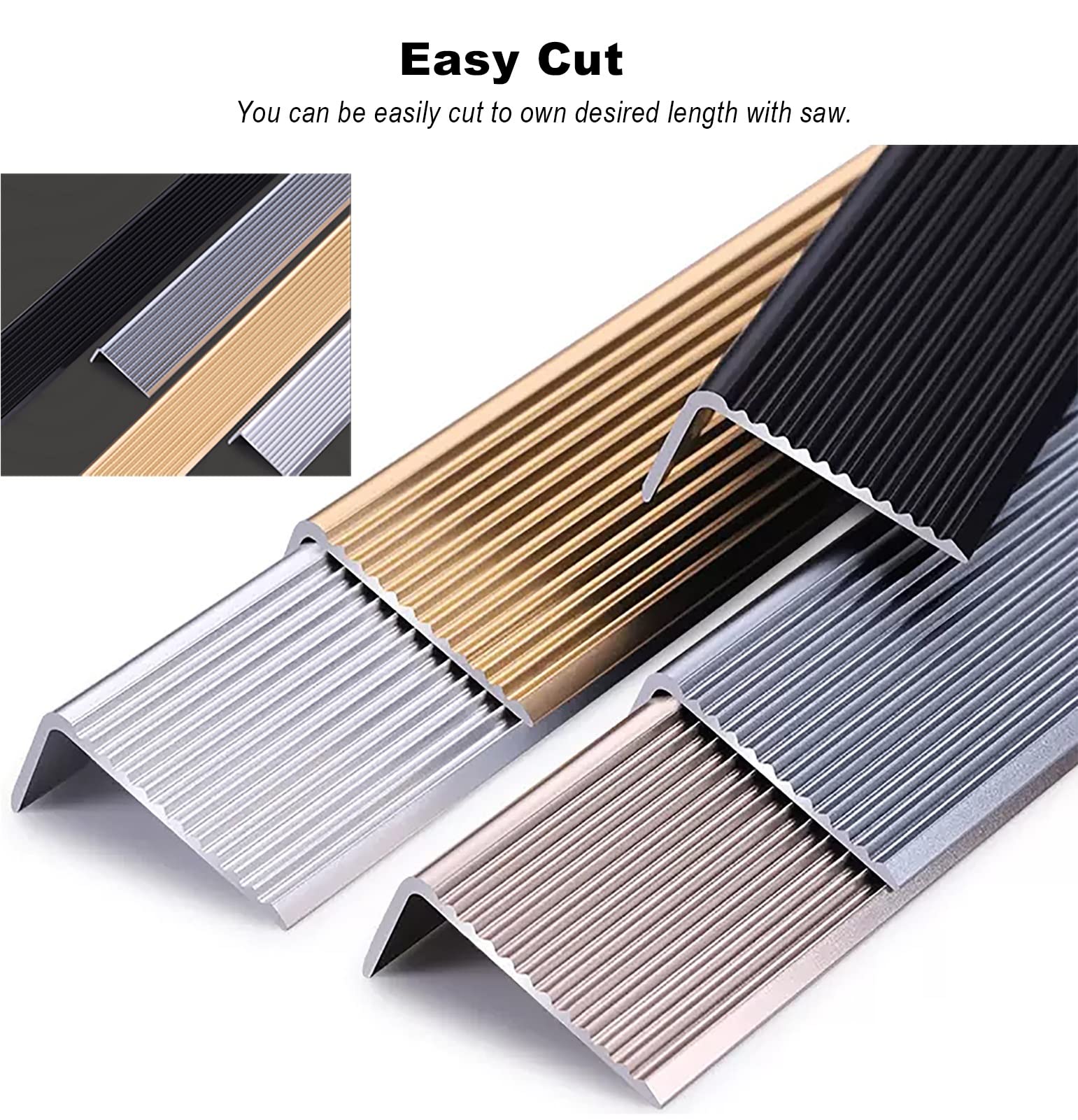 Protection de bord de nez d'escalier antidérapante – Barre de garniture en aluminium pour carrelage et moquette – Bandes de bord en métal en forme de L pour des marches antidérapantes sûres (couleur