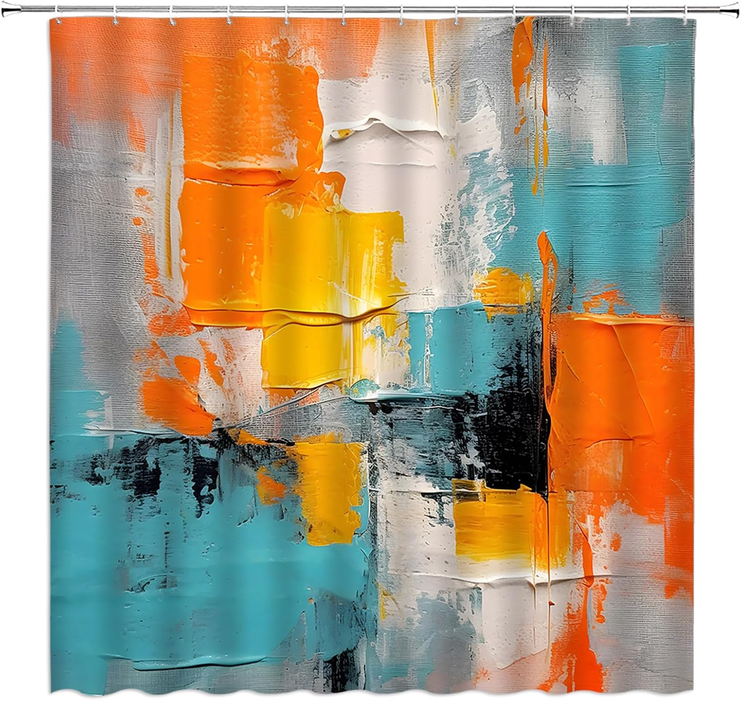 Abstract Painting Shower Curtain Orange Teal Oil Painting Painting Brush Strokes Ombre Vintage Retro Art Modern Polyester Bathroom Decor Sets with Hooks,Orange